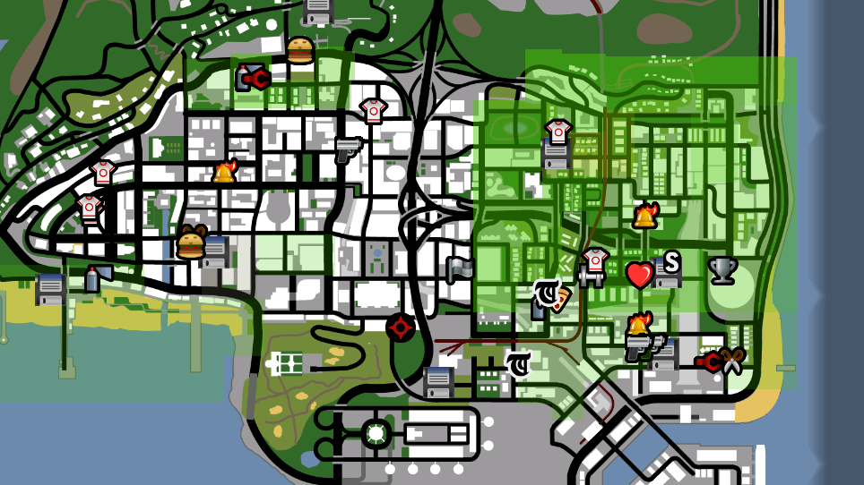 localização do colete GTA San Andreas em Los Santos no mapa