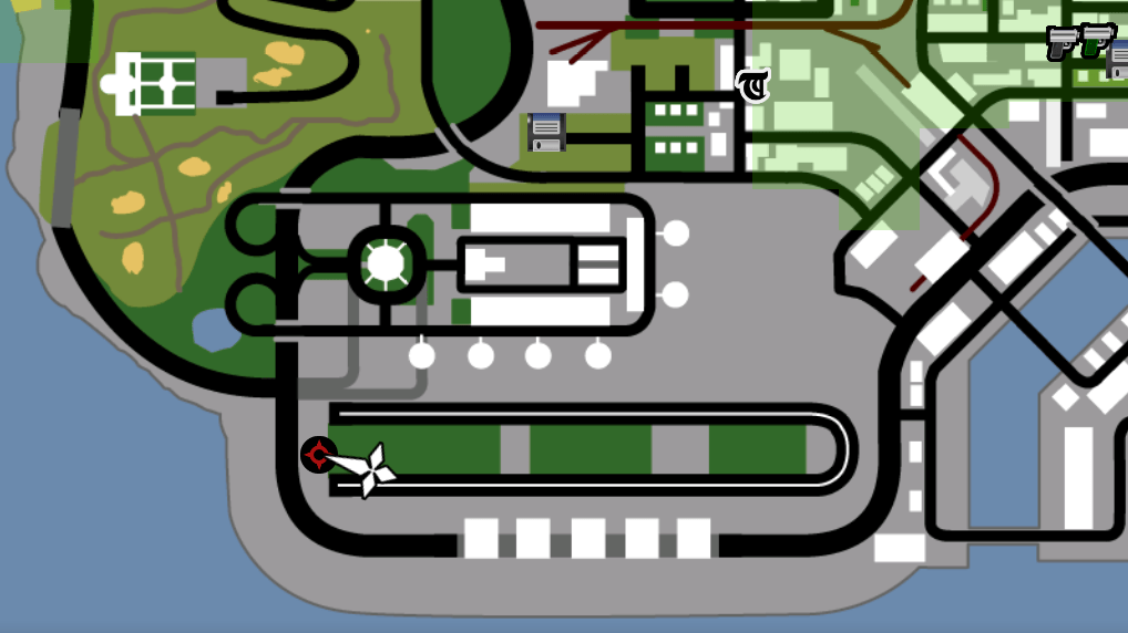 Mapa mostrando a localização da M4 em Los Santos no GTA San Andreas.