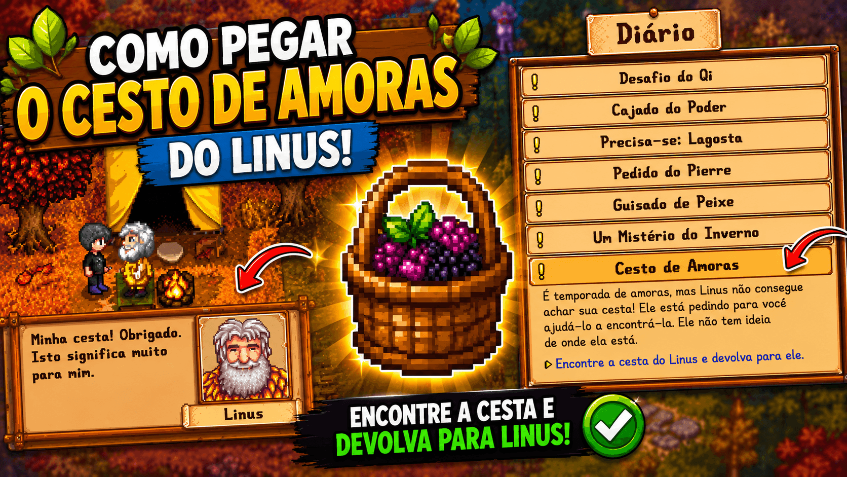 Como Encontrar o Cesto de Amoras do Linus em Stardew Valley