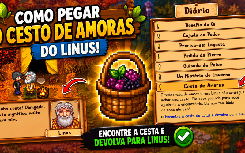 Como Encontrar o Cesto de Amoras do Linus em Stardew Valley